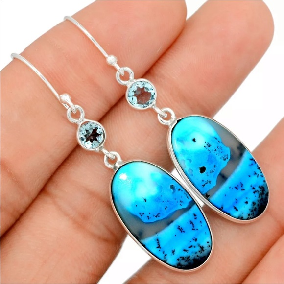 Jewelry - Dendritic Opal And blue topaz silver earrings